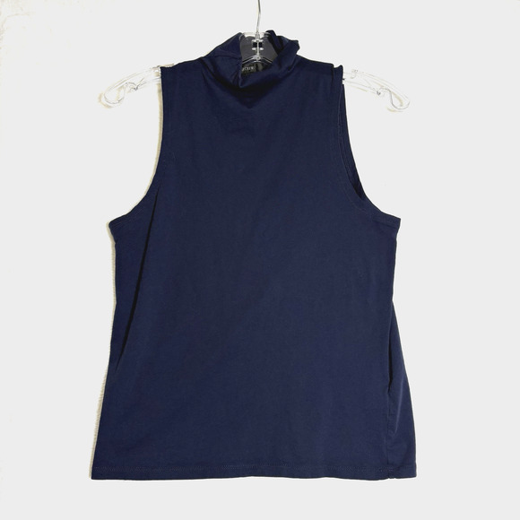 J.Crew Fitted Turtle Neck Tank Top Size Small 100% Cotton Navy Blue Layering - Picture 1 of 8